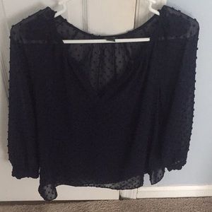 JCrew navy sheer long sleeve blouse
